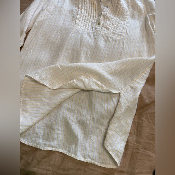 Cynthia Rowley linen Cream and Gold Linen popover Tinic top - Picture 2 of 9